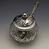 British antique cut glass jam pot silver plate lid & spoon